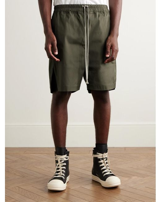 Rick Owens Green Straight-Leg Cotton-Blend Poplin Drawstring Shorts for men