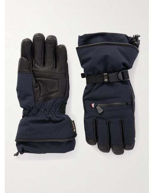 Moncler Blue Leather-Trimmed Shell Ski Gloves for men