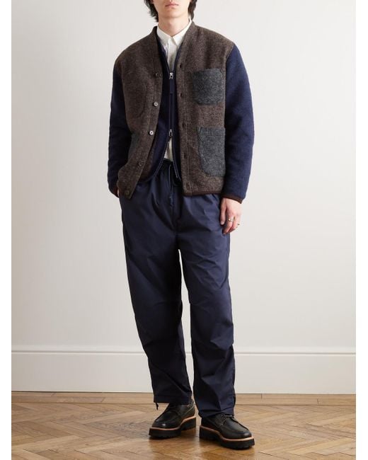 Universal Works Blue Colour-block Wool-blend Fleece Cardigan for men