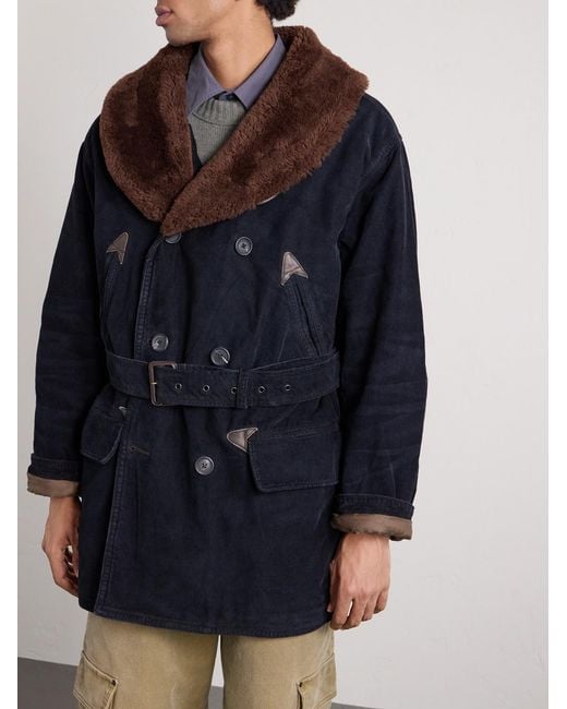 Polo Ralph Lauren Blue Shearling-Trimmed Cotton-Corduroy Coat for men
