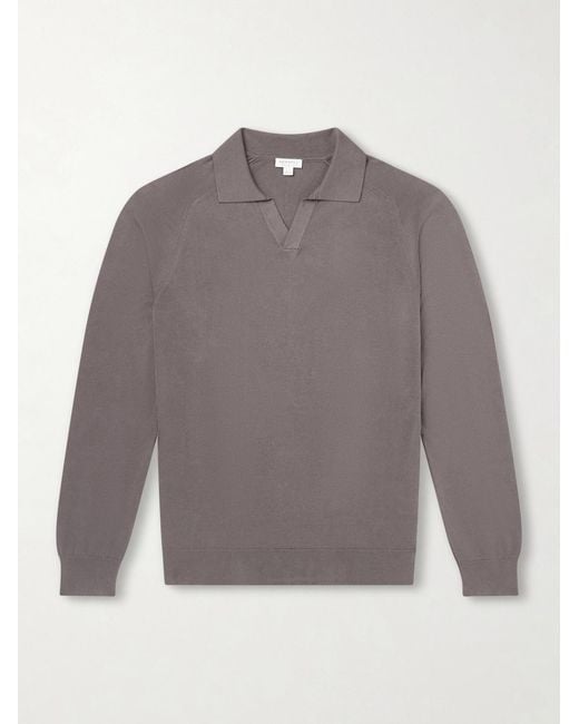 Sunspel Gray Sea Island Cotton And Cashmere-Blend Polo Shirt for men