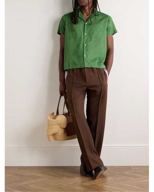 Camicia in voile di cotone con colletto aperto di Bode in Green da Uomo