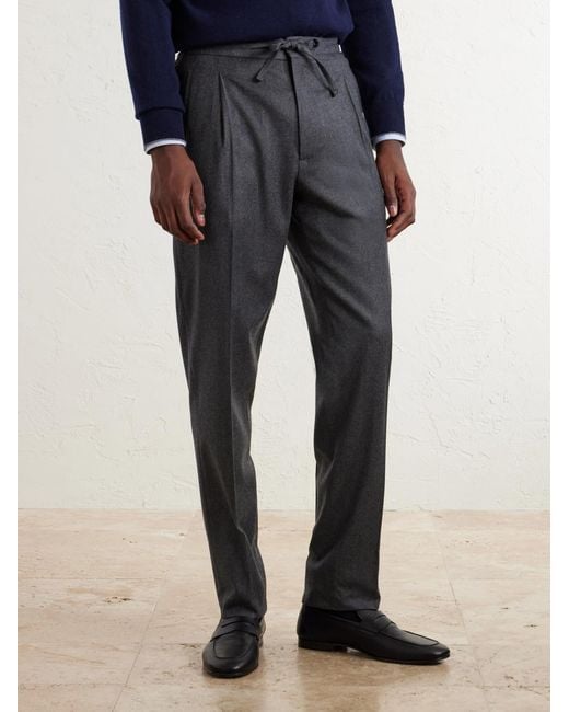 Lardini Gray Straight-Leg Wool And Cashmere-Blend Flannel Trousers for men