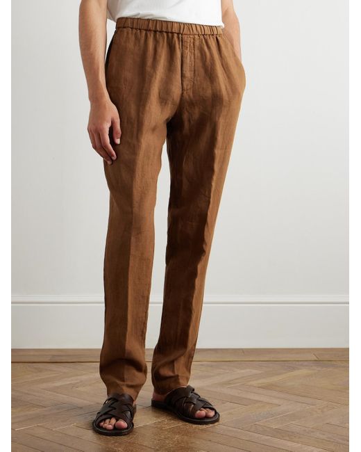 Boglioli Brown Tapered Linen Trousers for men