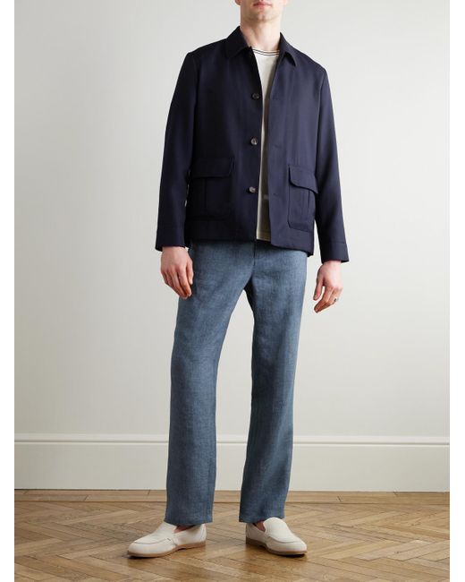 Mr P. Blue Edward Straight-Leg Linen-Chambray Drawstring Trousers for men