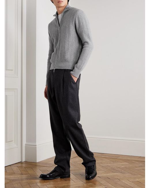 Oliver Spencer Gray Kilbridge Ribbed Wool Zip-Up Cardigan for men