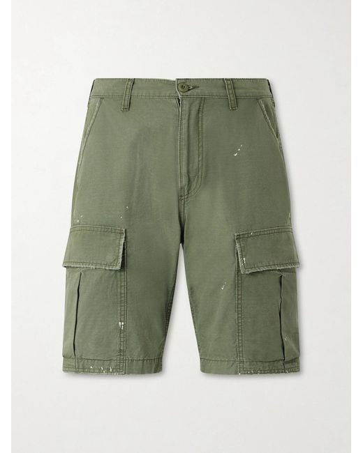 CHERRY LA Green Camouflage Paint-Splattered Cargo Straight-Leg Shorts for men