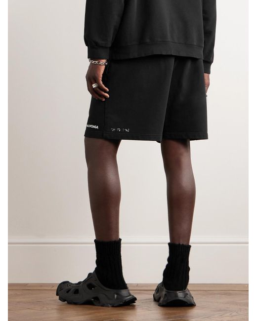 Balenciaga Black Straight-leg Logo-print Cotton-jersey Shorts for men