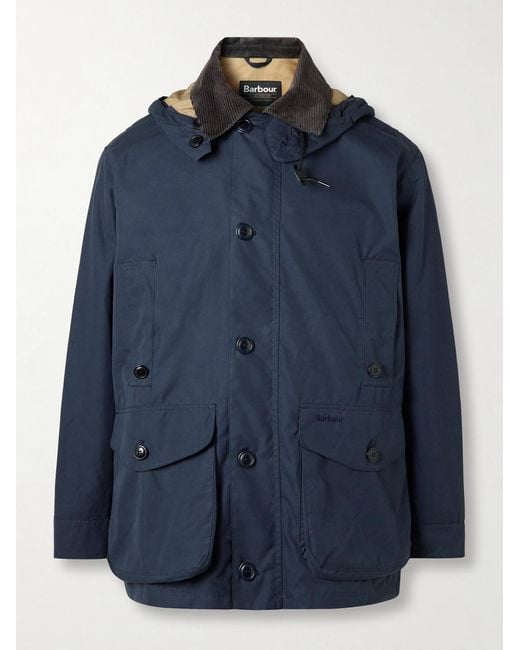 Barbour Blue Ventile Endurance Showerproof Corduroy-Trimmed Cotton Hooded Jacket for men