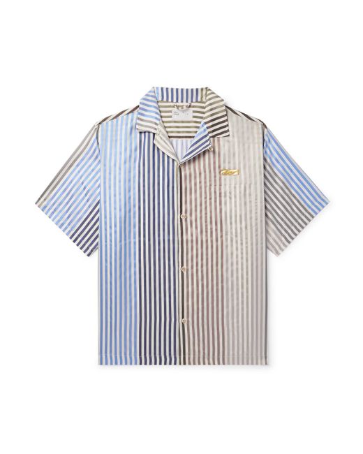 4SDESIGNS Blue Convertible-collar Logo-appliquéd Striped Silk-faille Shirt for men