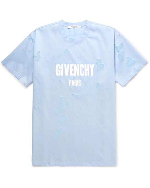 Givenchy Blue Columbian-fit Distressed Printed Cotton-jersey T-shirt for men