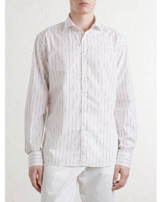 Canali White Striped Cotton-Poplin Shirt for men