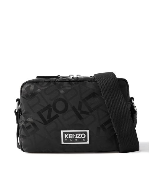 KENZO Black Logo-jacquard Shell Messenger Bag for men
