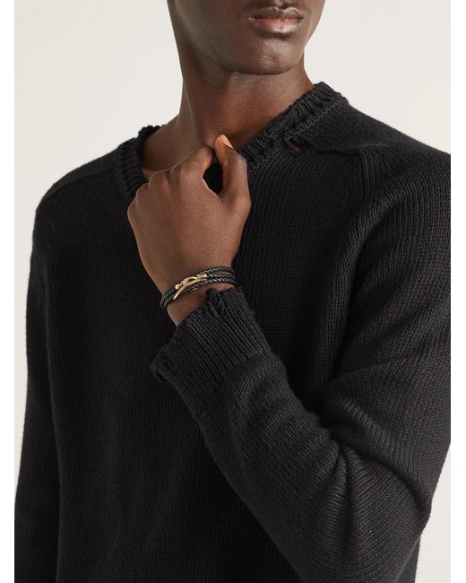 Shaun Leane Black Quill 18-Karat And Braided Leather Bracelet for men