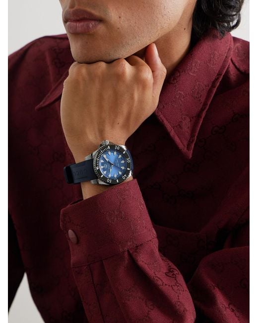Gucci Blue Dive 40Mm Automatic Stainless Steel And Rubber Watch for men