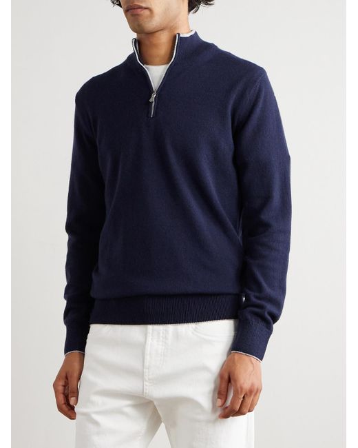 Eleventy Blue Cashmere Half-Zip Sweater for men