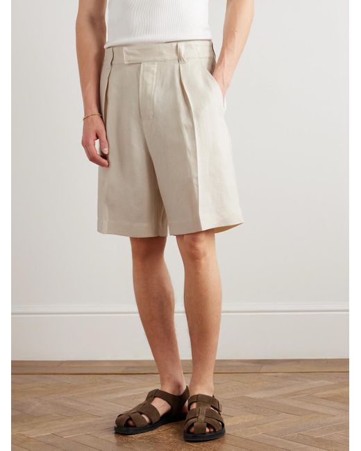 Loro Piana Natural Reinga Wide-Leg Pleated Linen-Twill Bermuda Shorts for men