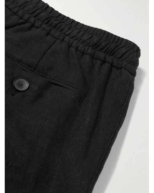 Mr P. Black Tapered Linen Drawstring Cargo Trousers for men