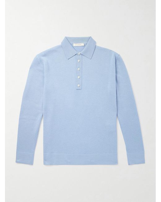 Umit Benan Blue Sunset Slim-Fit Cashmere And Silk-Blend Polo Shirt for men