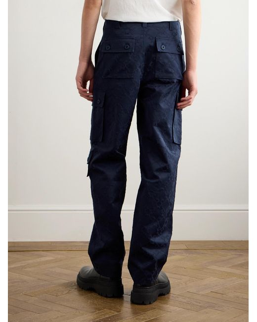 Givenchy Blue Straight-Leg Cotton-Twill Jacquard Cargo Trousers for men