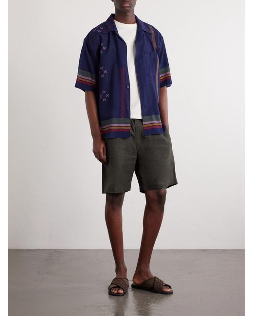 Kardo Blue Rohit Camp-Collar Striped Cotton Shirt for men