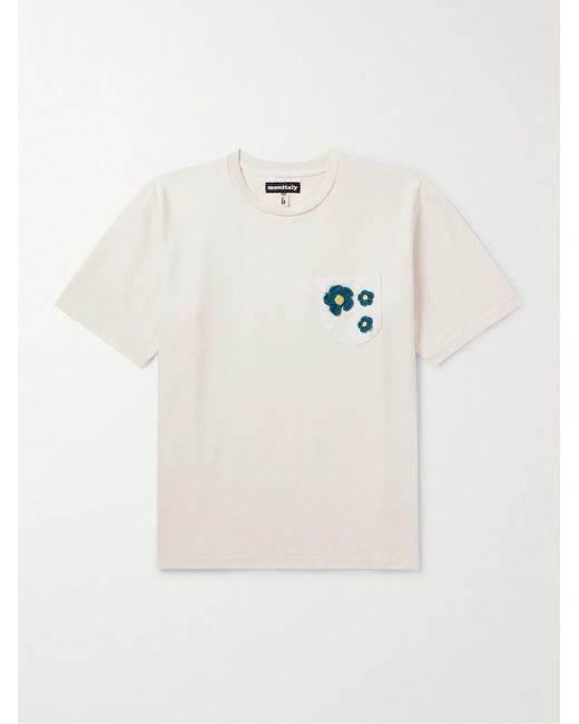 T-shirt in jersey di cotone con finiture crochet di Monitaly in Natural da Uomo