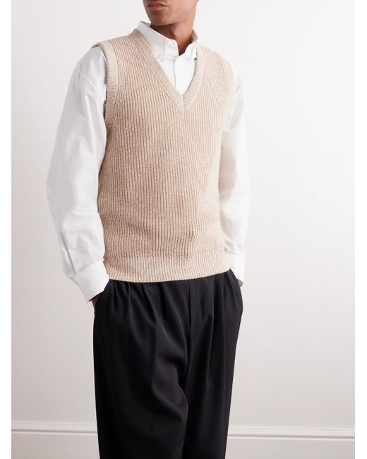Agnona Ärmelloser Pullover aus einer Baumwoll-Kaschmirmischung in Rippstrick in Natural für Herren