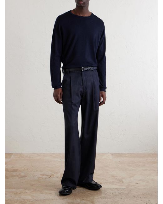William Lockie Blue Merino Wool Sweater for men
