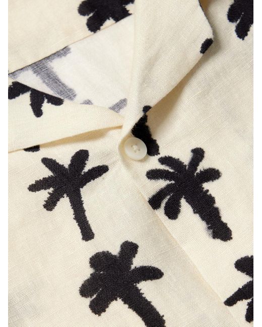 Desmond & Dempsey White Camp-collar Printed Linen Pyjama Set for men
