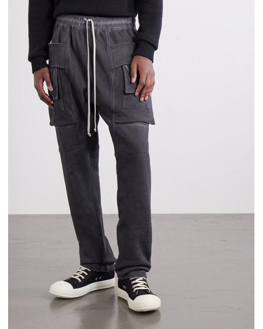 Rick Owens Gray Creatch Straight-Leg Cotton-Blend Jersey Cargo Sweatpants for men