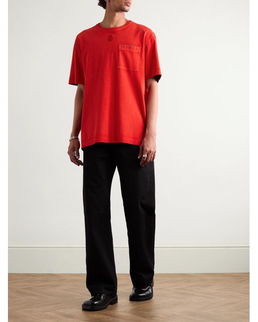 Alexander McQueen Zweifarbiges T-Shirt aus Baumwoll-Jersey mit Logostickerei in Red für Herren