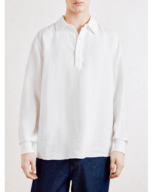 Mr P. White Linen Henley Shirt for men