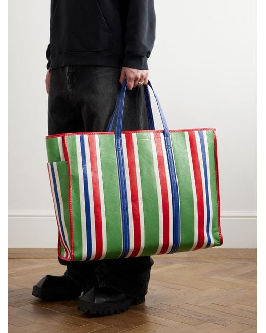 Balenciaga Red Chatelet Logo-print Striped Leather Tote Bag for men