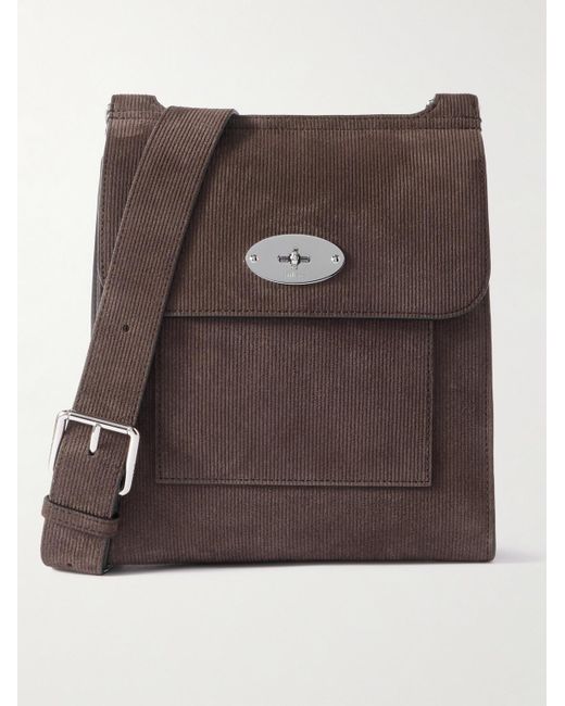 Mulberry Brown Antony Leather-Trimmed Corduroy-Suede Messenger Bag for men