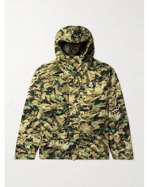 Nike Green Acg Skull Peak Logo-embroidered Printed Storm-fit Hooded Jacket for men