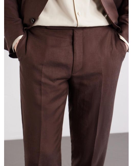 Ralph Lauren Brown Straight-Leg Silk And Linen-Blend Suit Trousers for men