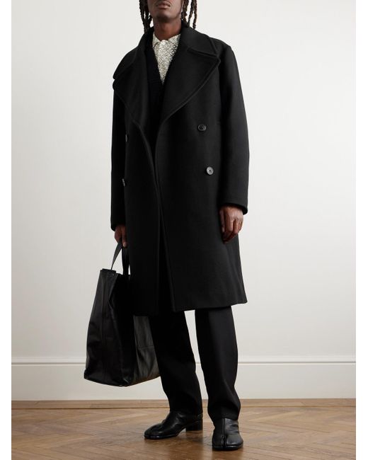 Dries Van Noten Black Double-breasted Wool-blend Twill Coat for men