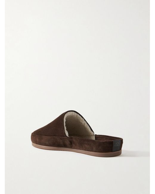 Fleece-Lined Suede Slippers di Mulo in Brown da Uomo