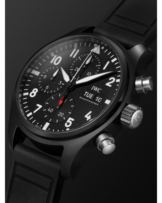Iwc Black Pilot's Watch Automatic Chronograph 41mm Ceramic And Rubber Watch for men