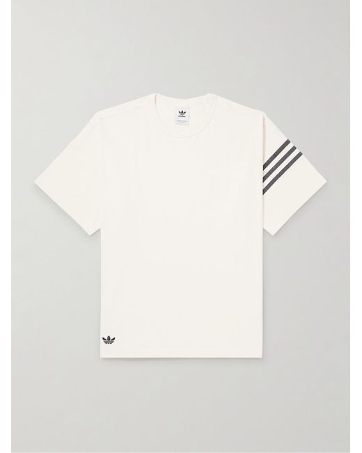 Adidas Originals Natural Neuclassic Logo-embroidered Satin-trimmed Cotton-jersey T-shirt for men