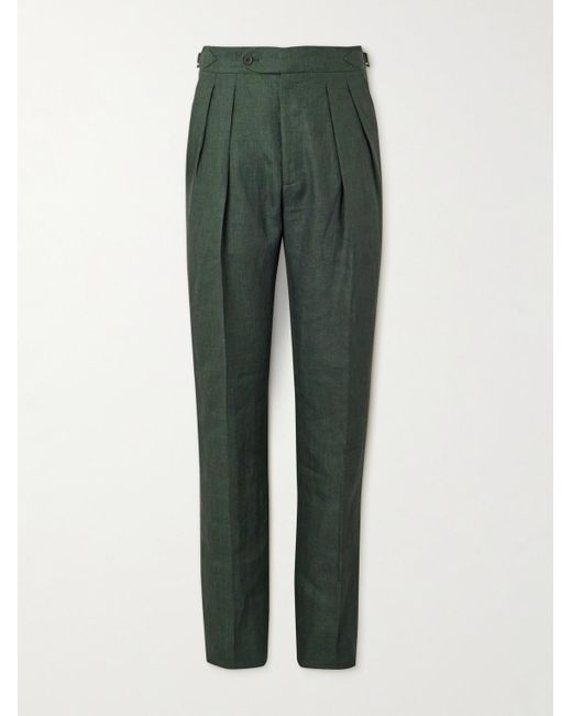 Richard James Green Straight-leg Pleated Linen Suit Trousers for men