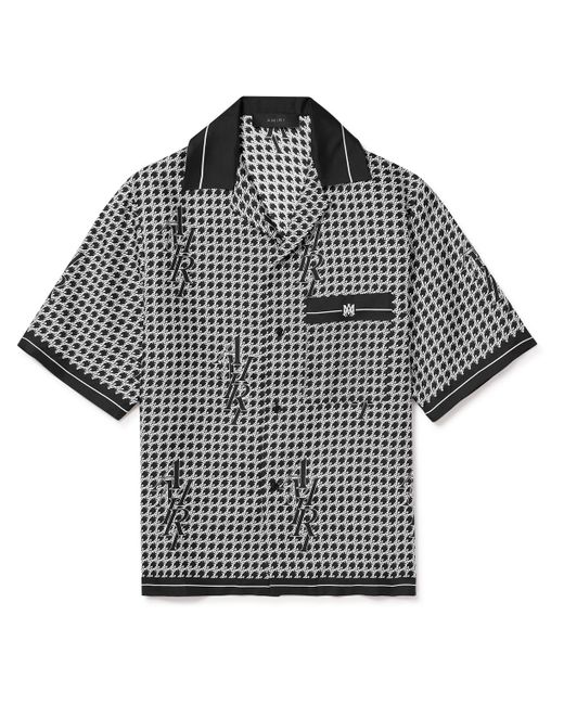 Amiri Gray Camp-collar Logo-print Silk-twill Shirt for men
