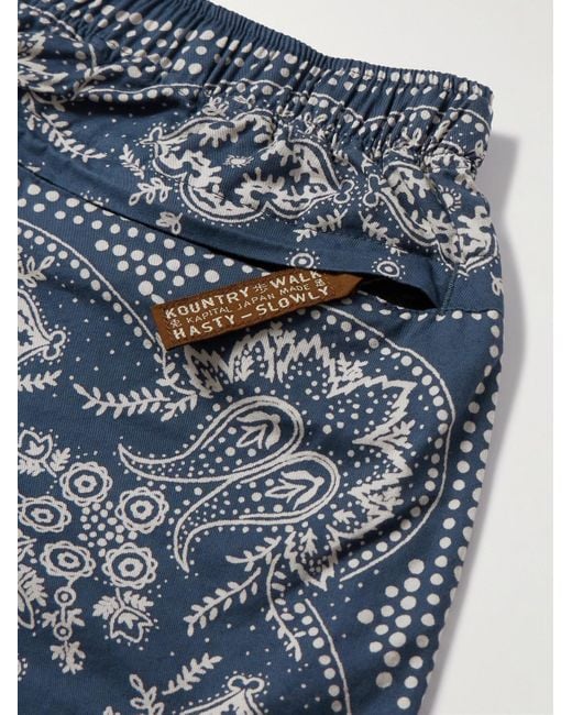Kapital Blue Straight-Leg Belted Bandana-Print Patchwork Cotton-Twill Shorts for men