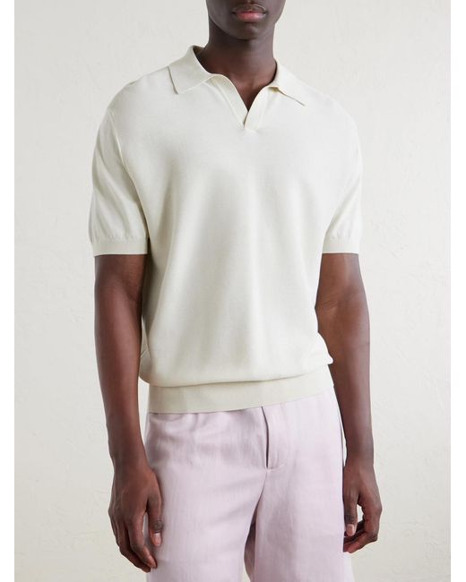 Canali White Cotton And Silk-blend Polo Shirt for men