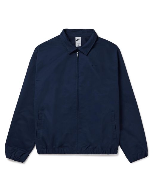 Nike Blue Logo-embroidered Cotton-twill Harrington Jacket for men