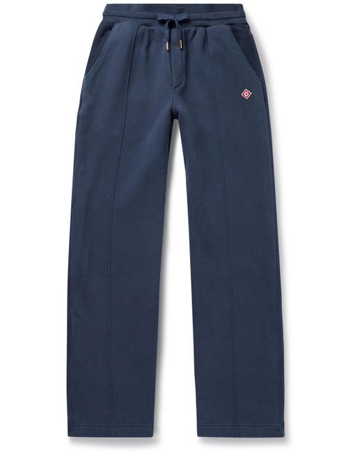 Casablancabrand Blue Lounge Straight-leg Logo-appliquéd Organic Cotton-jersey Drawstring Sweatpants for men