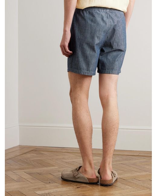 NN07 Blue Gregor 10056 Straight-Leg Cotton-Chambray Drawstring Shorts for men
