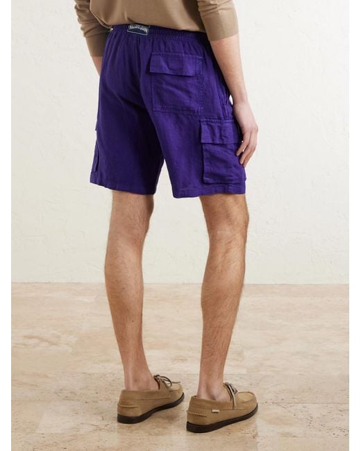 Vilebrequin Blue Straight-Leg Linen Drawstring Cargo Shorts for men
