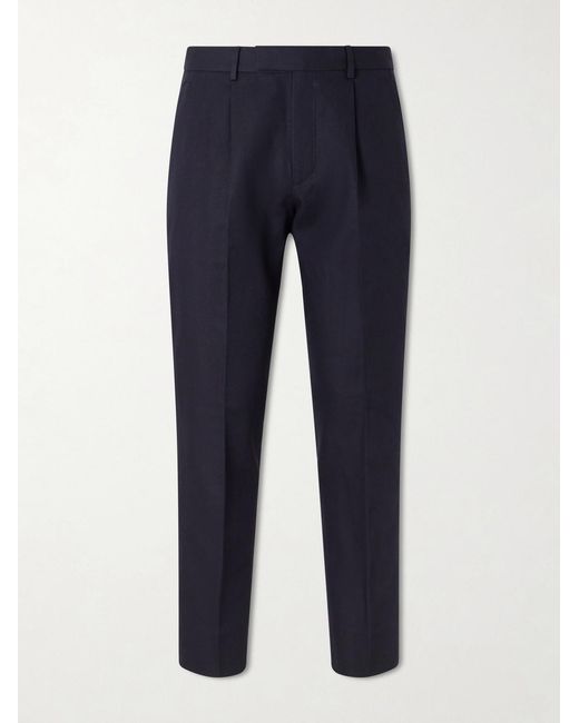 Zegna Blue Straight-leg Pleated Cotton And Linen-blend Trousers for men