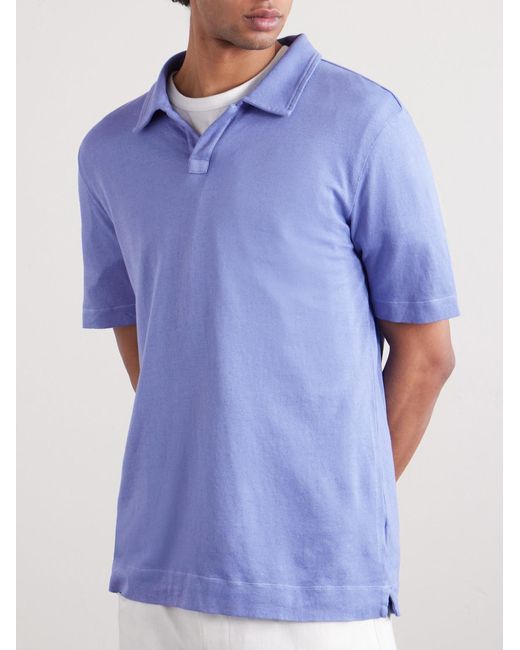 Massimo Alba Blue Aruba Linen And Cotton-Blend Polo Shirt for men